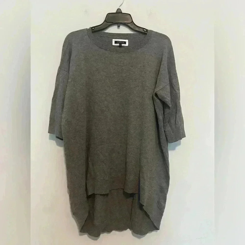 Lafayette 148 Gray Tunic/Blouse 3/4 Sleeve Cashmere/Cotton Size M